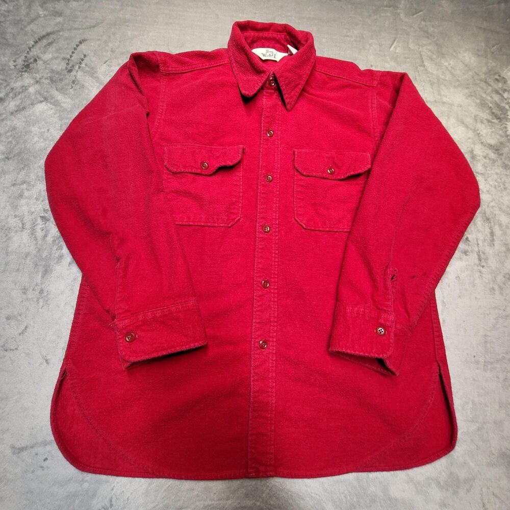 Vintage Woolrich Shirt Mens Large Red Flannel Button Up Outdoors Workwear 90s